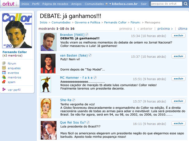 Comunidade “Fernando Collor” de 1989 no Orkut.