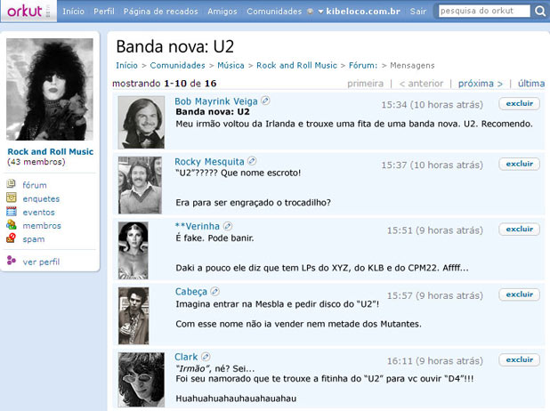 Comunidade “Rock em Roll Music” de 1976 no Orkut.