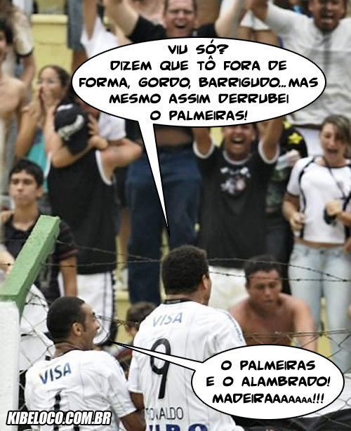 Ronaldo faz gol do Corinthians e derruba Palmeiras e alambrado.
